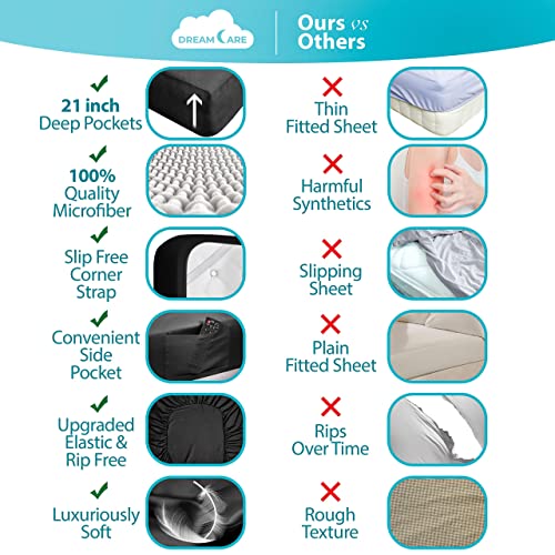 Image of DREAMCARE King Size Sheets Set - 6 pcs Breathable Cooling Sheets King Size | up to 21 inch Extra Deep Pocket King Sheet Set with Side Pockets - Extra Soft 100% Double Brushed Hotel Luxury Bedding - Black