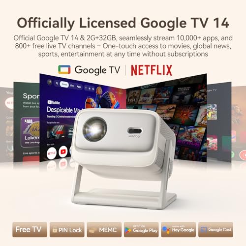 Image of Wanbo Vali 1 Pro Smart Home Projector Google TV 4K Supported, MEMC, 2+32G | HDR10, Dolby Audio, HDMI 2.1 eARC, 900ANSI, Fully Automatic, 200 Rotatable, 1080P FHD Portable Outdoor Movie Projector