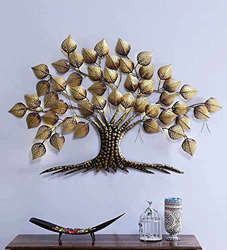 Image of Pooja Enterprises Tree Wall Art Golden with LED Size 55x2x38 Inch Powder Coated for Home Office Living Room Decoration Item