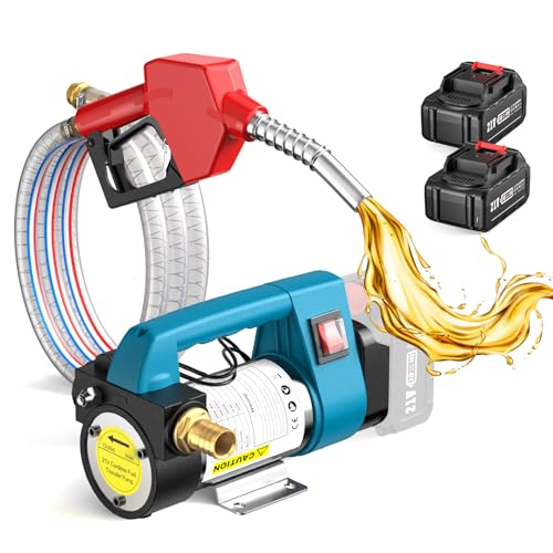 Image of SEESII Fuel Transfer Pump Battery-Powered: 12 GPM Electric Diesel Transfer Pump with 2 x 21V 4.0Ah Batteries, Portable Cordless Pump Kit with Auto Shut-Off Nozzle & 2x6.6 FT Hoses for Diesel Kerosene