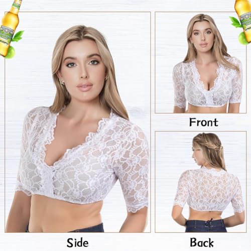 Aomig Dirndl Blouse Lace,White Womens Oktoberfest Costume, V Collar Stand-up Dirndl Blouse - Image 4