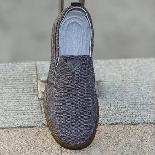 MILDSEVEN Fashion Men's Casual Linen Shoes, Simplicity Breathable Canvas Shoes, Comfortable Retro Handmade Loafers,7,Grey2