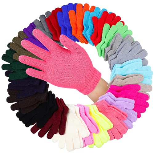 BESPORTBLE Kids Full Finger Gloves 24 Pairs Knitted Acrylic Winter Gloves Warm Thermal for Children Colors Comfortable Fit