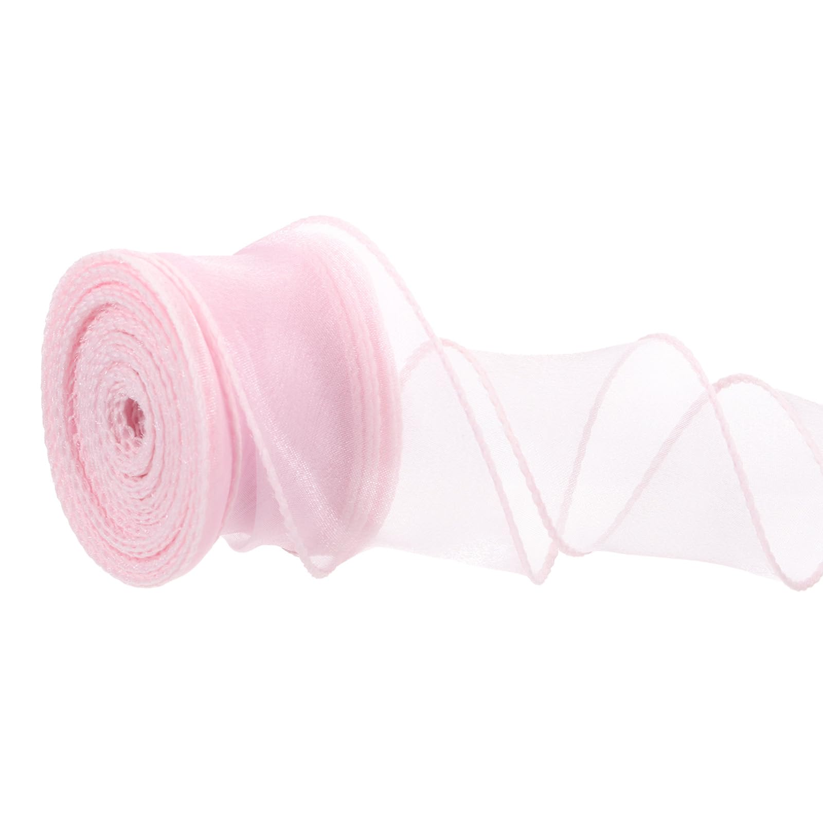 PATIKIL Wired Chiffon Ribbon 1-1/2 Inch x 10 Yard, Sheer Wired Organza Ribbon Fishtail Yarn Gift Ribbons for Crafts Gift Wrapping Floral Bouquet, Light Pink