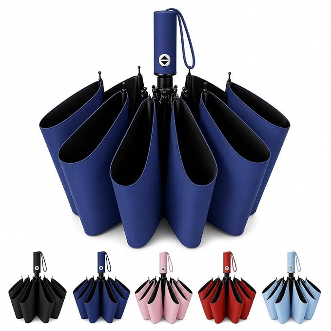 Image of YouCopia Automatic Open Close Windproof Folding Travel Umbrella, Portable Compact Rain Umbrella for Men & Women Strongest Premium Auto Folding Umbrella for Rain and Sun