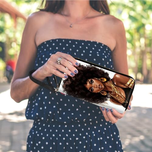 RFID Blocking Wristlet Wallet for Women, Slim PU Leather Clutch Purse with Zipper, Small Credit Card Holder with Wrist Strap, Travel Zip Wallet for Ladies,African Girl2