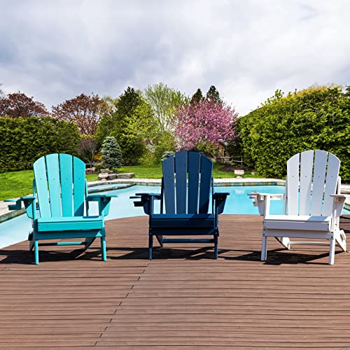 Folding Adirondack Chairs Set Of 4 Modern Adjustable Plastic Outdoor Fire Pit Chair Weather Resistant 3-Positons Patio Chair With Cup Holder For Outdoor Porch Garden Backyard Deck And Pool, Navy… #TOP2