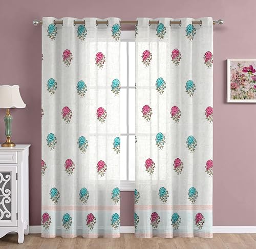 Image of THE LINEN COMPANY Cotton Sheer Printed Curtain for Window Bedroom and Living Roonm Home decor Set of 2 (04 Feet,Royal Rose)