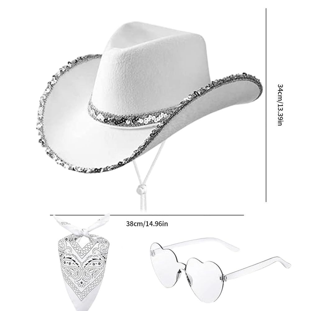 Cappello Cowboy Bambina, Set Cappello da Cowboy Bianco, Decorazione Cappello Cowgirl Cap, Per il Gioco di Ruolo, Festa in Maschera di Carnevale, Regalo di Compleanno, 3PCS