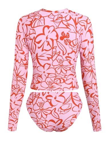Image of ZAFUL Womens Rash Guard Swimsuits Long Sleeve Sun Protection Bathing Suit Tropical Swim Shirts with Briefs
