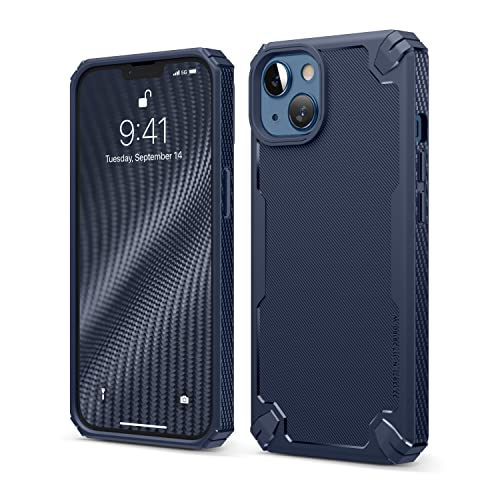 Image of elago Armor Case Compatible For iPhone 13 6.1 inches - Heavy-Duty Protective Case, Carbon Fiber Texture, Tough Rugged Design, Shockproof Bumper Cover, Full Body Protection, Premium TPU (Jean Indigo)