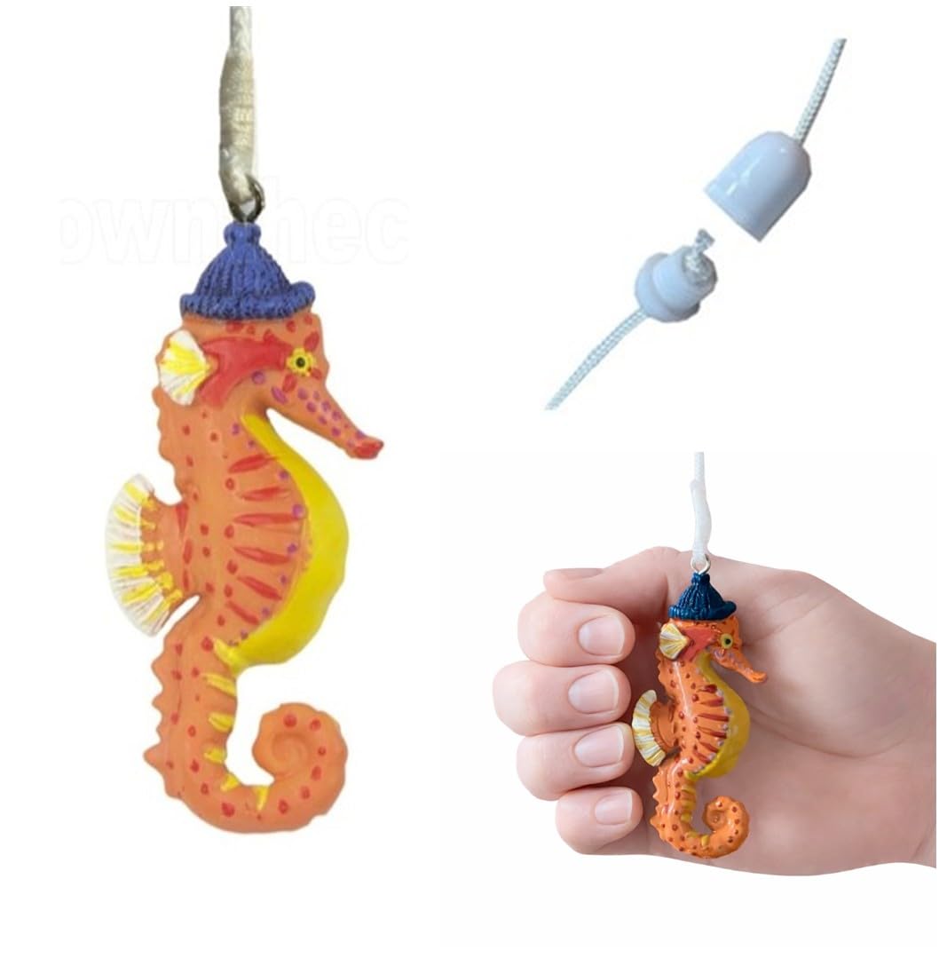 Lowgy Quirky Seahorse Light Pull with choice of Cord Colour & Connector - Resin Sealife Bathroom Pull Cord/Hanging Decoration