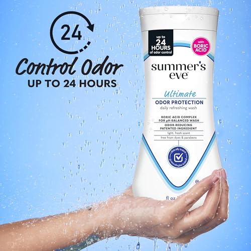 Image of Summer's Eve Feminine Wash, Ultimate Odor Protection, Boric Acid, 15 Fl Oz | pH-Balanced Body Wash for Women with Boric Acid, Feminine Care to Remove Vaginal Odor, Gynecologist Tested, Fresh Scent