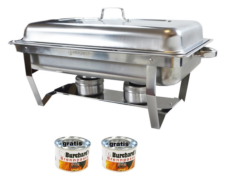 Edelstahl Chafing Dish Set mit 2X Brennpaste 200g, zum Warmhalten und Kühlen von Speisen Speisewärmer, Rechaud, Chafing Dishes, für Catering, Buffet, Party privat, professioneller Einsatz (1)