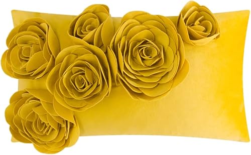 Miniatura 1 de JWH Fundas de almohada decorativas de terciopelo con flores 3D amarillas fundas de almohada decorativas de terciopelo fundas de almohada