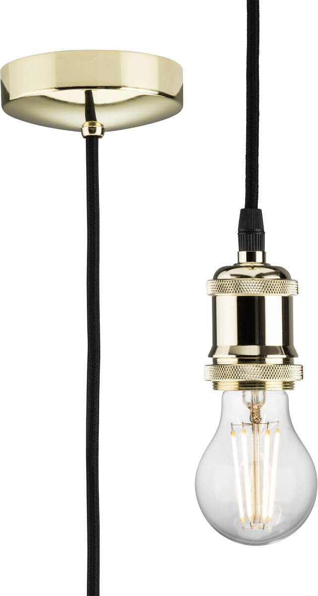 1.8m E27 Pendant Set - Polished Brass - 80W Incandescent/LED - Vintage Style Metal Lamp Holder - Netlighting