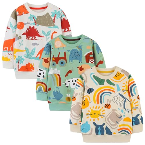 Image of GFQLONG Toddler Boy Sweatshirt 2T 3T 4T 5T Long Sleeve Shirts Boys Sweater | cotton Dinosaur Cartoon Pullover Crewneck Sweatshirt,toddler boy sweaters tops,kids fall winter clothes