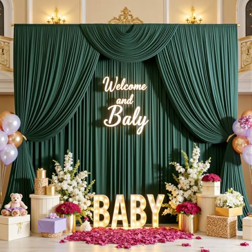 Image of 30ftx15ft Hunter Green Backdrop Curtains for Parties, Wrinkle Free Polyester Hunter Green Photo Backdrop Drapes 6 Panels 15 ft Long Back Drop Cloth for Wedding Birthday Photography Background Party