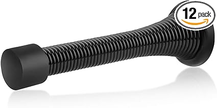 HOMOTEK 12 Pack Black Spring Door Stops,3-1/8" Heavy Duty - Flexible Door Stopper with Low Mounted Black Rubber Bumper Tips