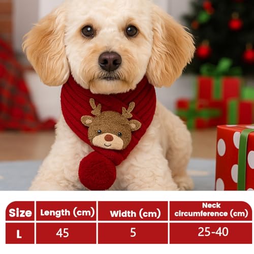 Hunde Weihnachten Schal, Roter Elchschal, Weihnachtskostüm Hundekleidung, Haustier Weihnachtsschal, Winter, bequem und warm, Hundezubehör,für Weihnachtstage Haustier-Kleidung,Mittelgroße L