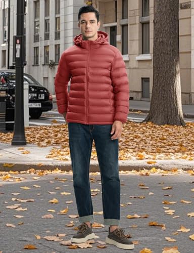 Image of TBMPOY Men's Lightweight Puffer Jackets Detachable Hood Water-Resistant Casual Winter Coat Hooded Insulated for Travel Ski