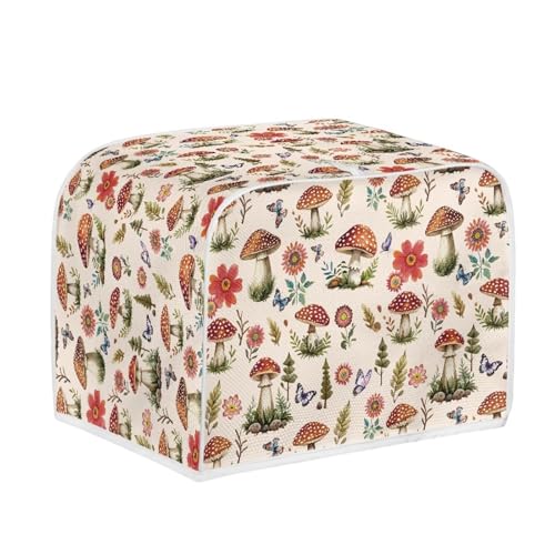 Image of Talayituse Mushroom Butterfly Flower Leaves Print Toaster Cover 4 Slice Wide Slot, Lightweight Bread Maker Cover Dust Protection Washable Appliance Bag, M