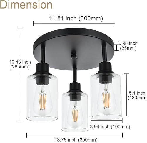 Miniatura 4 de VINLUZ Lámpara de techo semiempotrada giratoria multidireccional de 3 luces, foco negro mate, accesorios colgantes de arte contemporáneo de metal