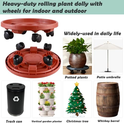 Kvyusflourish KF2230 5 Packs Large Plant Caddy With Wheels 13 Inch Rolling Plant Stands Heavy-Duty Plastic Plant Roller Base Pot Movers Plant Saucer On Wheels Indoor Outdoor Plant Dolly With Casters Planter Tray Coaster Red thumb #5