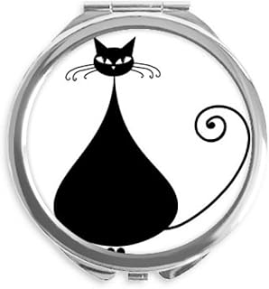 Black Cat Lover Halloween Animal Art Outline Hand Compact Mirror Round Portable Pocket Glass