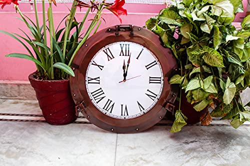 Antique Copper Premium Nautical Maritime Ship's Porthole | Authentic Rustic Appeal Porthole Mirrors & Windows | Nagina International (Clock, 12 Inches)