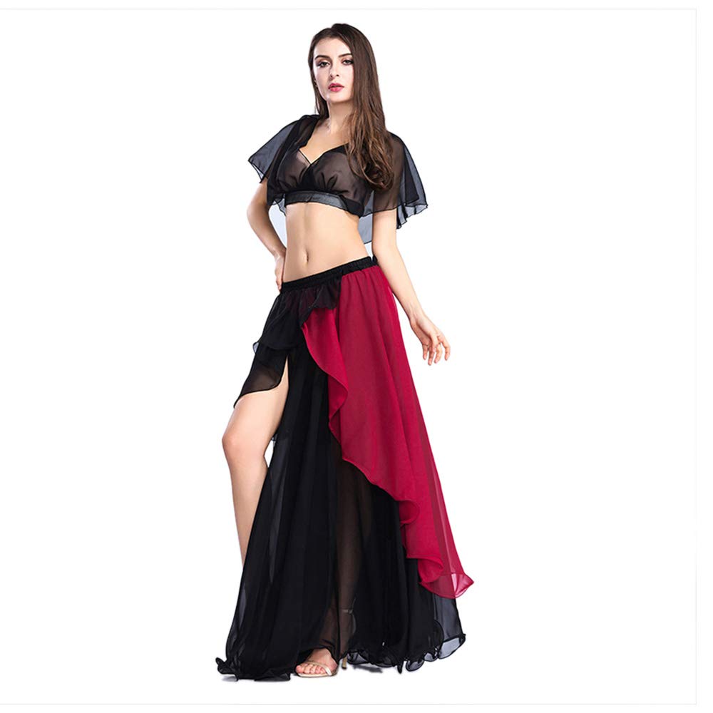 ROYAL SMEELA Bauchtanz Kostüm Damen Bauchtanz Top Rock Set für Frauen Chiffon Langer Rock und Oberteile Tanz Outfit Anzug Patchwork Tänzerin Kostüm Maxirock Übungskleidung bauchtänzerin kostüm