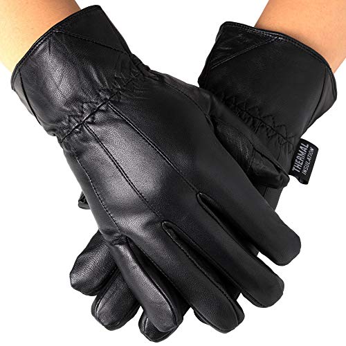 Mens Leather Smartphone Dress Gloves for Touch Screen iPhone Android Tablet, XL, Black