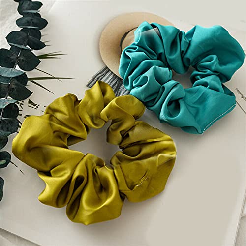 BAKEFY - 6 pieces Satin Hair Scrunchies Hair Ponytail Holder in Satin Solid Fabric For Girl And Women Multicolor 1