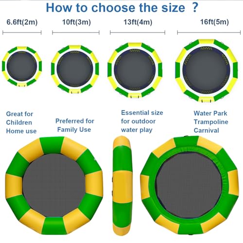 PVC Inflatable Water Trampoline Lake,and Lounging on Our 10ft/13ft/16ft Water Trampoline,Inflatable Bounce Swimming Jumper Platform with Slide/Tube and Diving Pillow Bag (Yellow-Green, 10FT/3M)