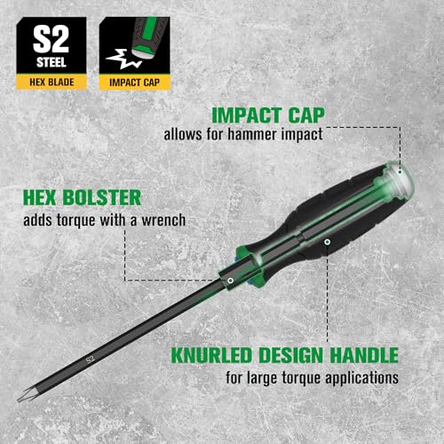 Image of SK 8-Piece Screwdriver Set Heavy Duty, Demolition Screwdriver, S2 Steel | Magnetic Slotted /Phillips Tips, Strike-cap Design for High-impact, Hex Bolster, SureGrip Handle