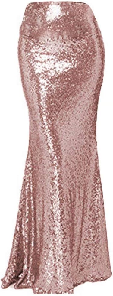 Women's Mermaid Maxi Sequin Skirt High Waist Long Wedding Fomal Party Skirt Plus Size