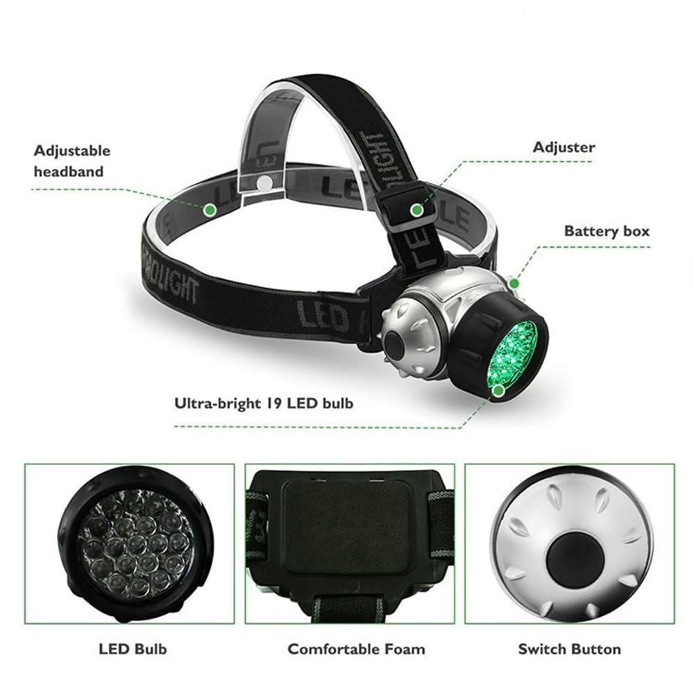 Latarka czołowa LED z 4 trybami pracy, noktowizorem, latarka LED do użytku na zewnątrz, latarka czołowa, lampa kempingowa, lampa myśliwska(Green Light)