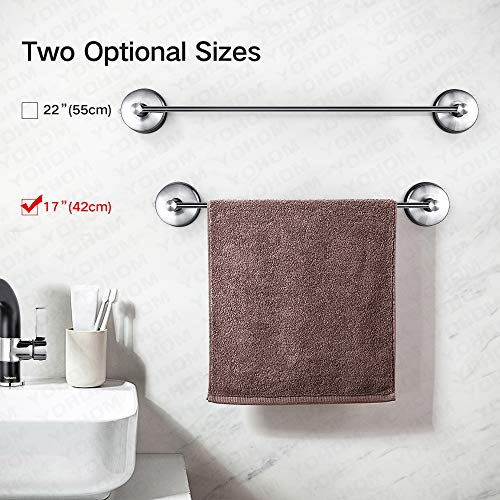YOHOM 17-Inch Stainless Steel Vacuum Suction Cup Towel Bar Rack Rail Hanger Bathroom Shower Hand Dish Towel Washcloth Holder Organizer Wall Mounted Kitchen Storage Brushed Finish - Thumbnail 3