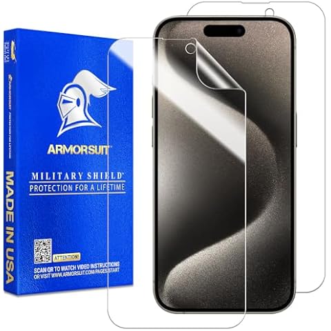 ArmorSuit 2 Pack Screen Protector for iPhone 15 Pro [6.1-inch] Case Friendly MilitaryShield HD Clear Film - Made in USA Cover