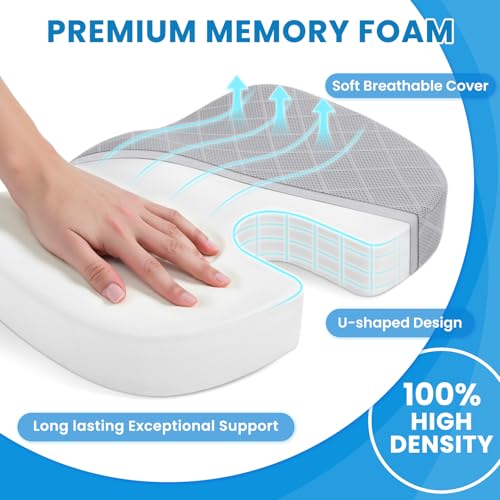 Image of TushGuard Office /Car Seat Cushion, Non-Slip Sciatica & Back Coccyx Tailbone Pain Relief Chair Pad, Memory Foam Butt Pillow for Computer Desk, Wheelchair, Driving (Light Grey, X-Large)