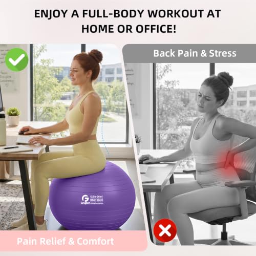 Image of Gruper Exercise Ball, Extra Thick Yoga Ball for Working Out, Yoga & Pregnancy, 4 Sizes Anti-Burst Balance Ball with Foot Pump for Pilates, Physical Therapy & Fitness