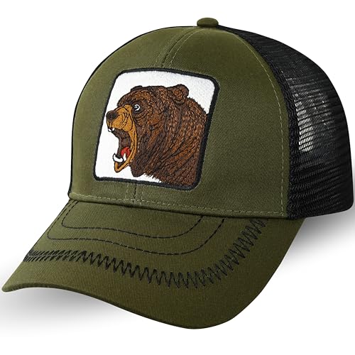 EXPRESS-STICKEREI Casquette trucker - The Farm - Casquette en maille - Casquette réglable - Casquette de sport urbaine - Casquette de baseball avec fermeture, Casquette Brown Bear, taille unique