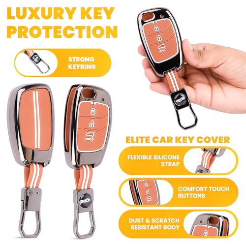 Image of Coll of Fest Premium Metal Silicone Brown Key Cover Compatible with Hyundai Creta | i20 | Alcazar | Venue | Xcent | Grand i10 Nios | Aura | Exter | Tucson 3-Button Flip Key Glow in Dark