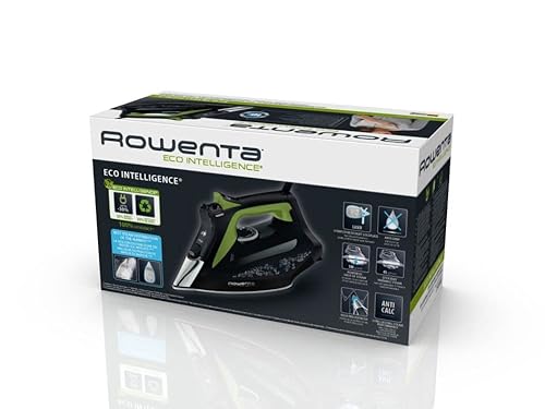 Rowenta Fer vapeur DW6330D1 Eco Intelligence, distribution optimale de la vapeur, puissance 2500 W, temps de préchauffage rapide, 1 L, noir/vert