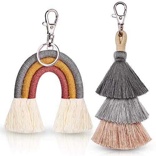 Hicarer 2 Pieces Boho Rainbow Keychains Pom Pom...