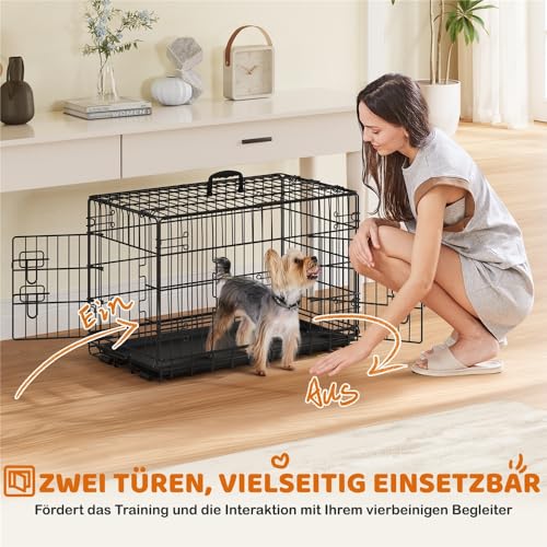 Yaheetech Yaheetech Hundekäfig 76 x 45 x 51 cm klappbar mit Trennwand, 2 Türen, Hundebox für zuhause mit ausziehbare Bodenschale, Transportkäfig Auto, Hundetransportbox Drahtkäfig für Welpe Katzen, M, Schwarz - Detailansicht 2 | Hundetransportbox
