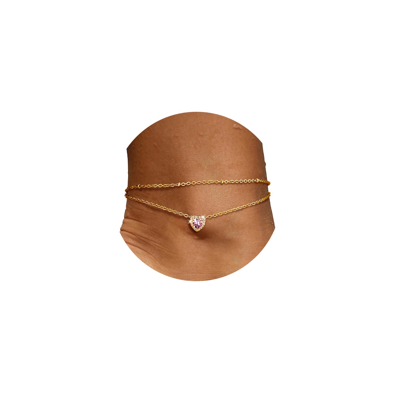 FindChic Birthstone Anklets for Women Layered Ankle Bracelets for Women