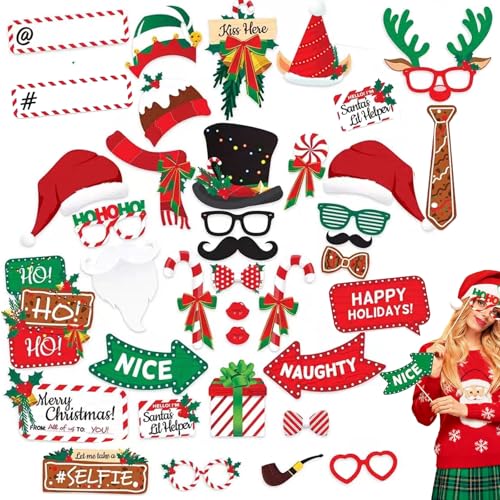 Vyqrx 38PCS Christmas Photo Booth Props Kit, DIY Photo Booth