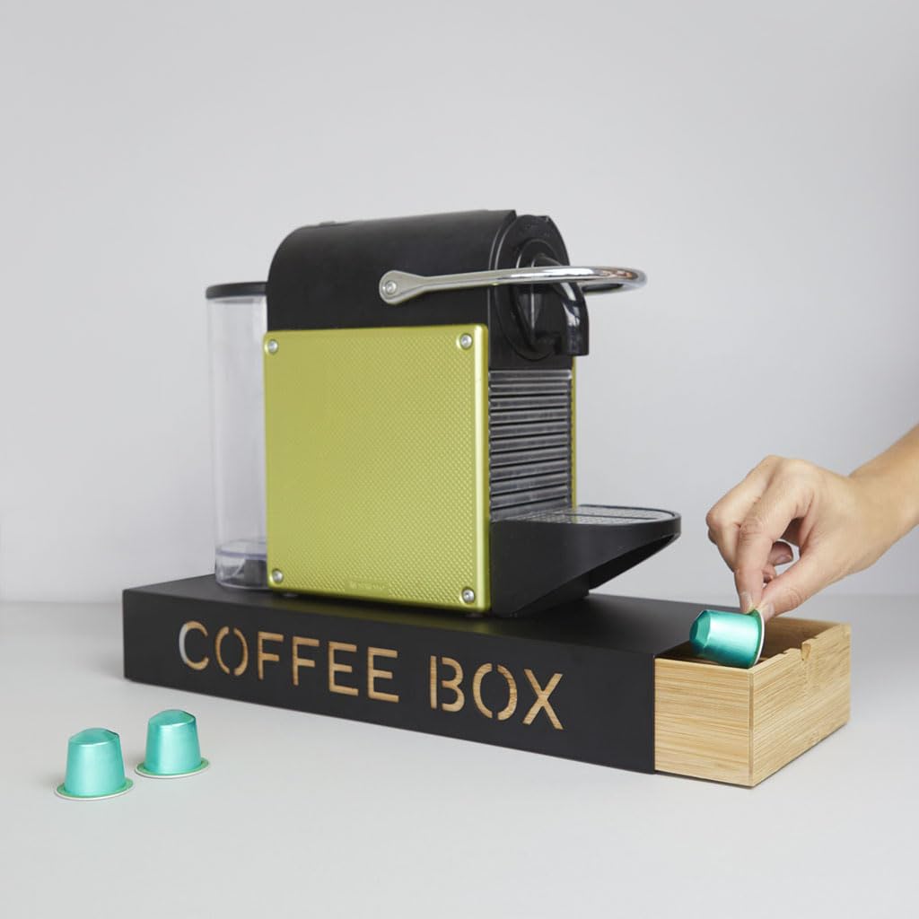 Balvi Coffee Box Coffee Box Color Negro Almacenaje para cápsulas de café Metal/bambú 6x14,5x37,2 cm