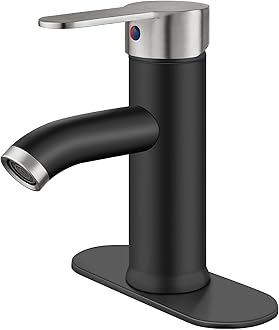 gotonovo Bathroom Sink Faucet Single Hole Single Handle Stainless Steel Black and Brushed Nickel Bathroom Vanity Faucet Farmhouse Basin Sink Faucet with Supply Line